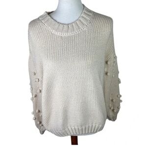 Miami Francesca’s Ivory/Cream Bubble Pom Pom Sleeve Pullover Sweater Size M